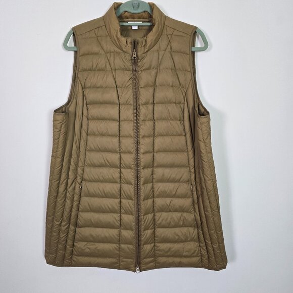 J.Jill Down Vest Womens L Antique Bronze Water-Repellent Washable Puffer Quilted - Picture 1 of 9